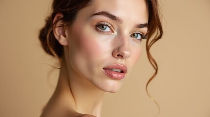 Fototapeta premium Ethereal portrait of a woman with elegant hair, soft background.