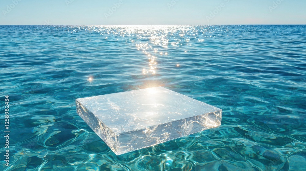 Poster a square of ice floats in the ocean