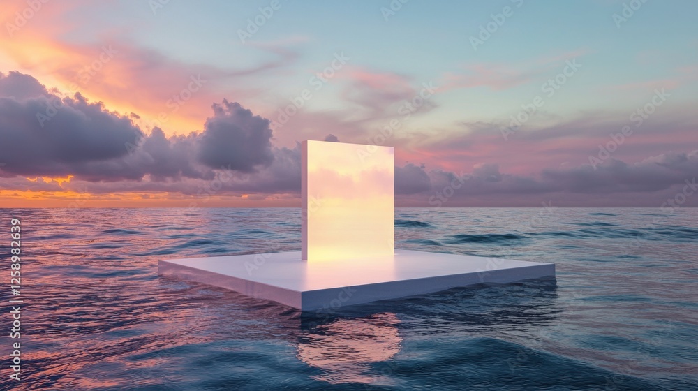 Poster A large white structure is floating on the surface of the ocean