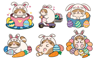 Obraz premium Cute Cartoon Bunnies with Easter Eggs in Various Fun Activities