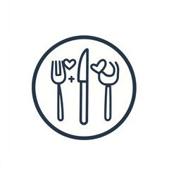 Simple outline illustration of cutlery and hearts on a plate.  Possible use in restaurant design