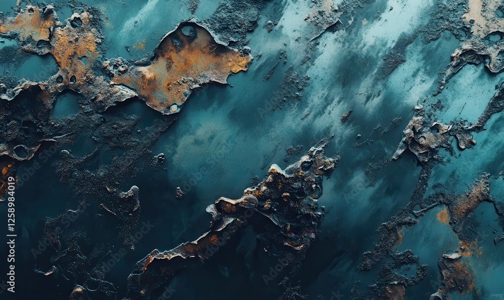 Aufkleber rustic metal surface with faded turquoise paint and patches of rust, creating a textured industrial 