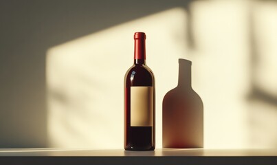 Shadow and light play on a red wine bottle