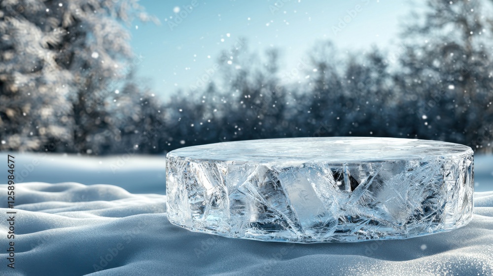 Poster a large ice block sits on the snow