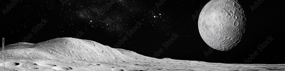 Aufkleber Exploring the lunar surface with a view of the distant moon