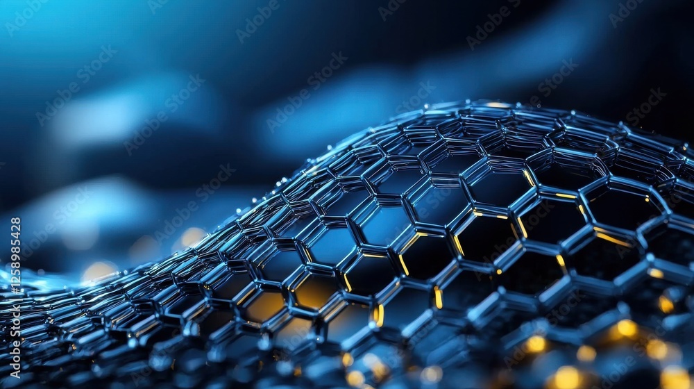Poster a blue and yellow patterned surface with a lot of hexagons