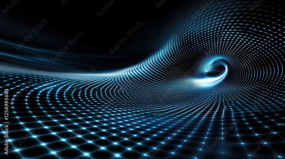 Poster a blue and white image of a spiral with a lot of dots