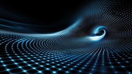 A blue and white image of a spiral with a lot of dots