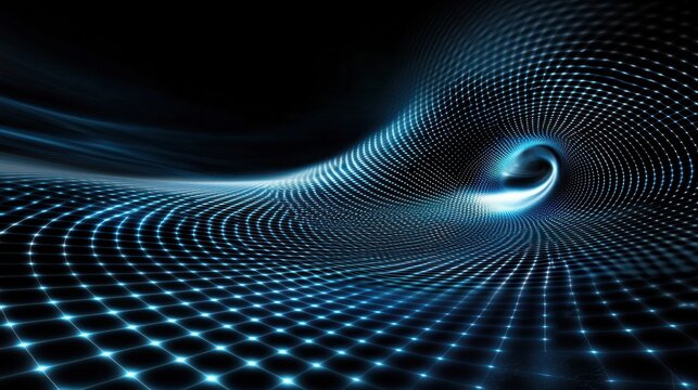 A blue and white image of a spiral with a lot of dots