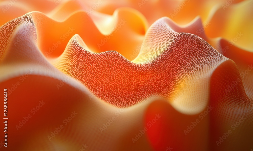 Poster vibrant orange folds of fabric illuminated by soft light, creating a mesmerizing interplay of textur