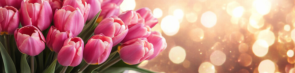 Obraz premium Bright pink tulips in a soft light setting