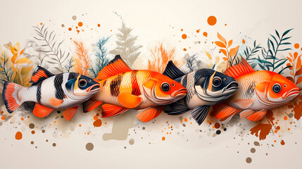 gift certificate design without inscriptions, voucher for fish shop or fish fair, loyalty cards or discount cards