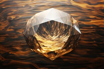 Obraz premium Polished gemstone rests upon a textured surface reflecting golden light
