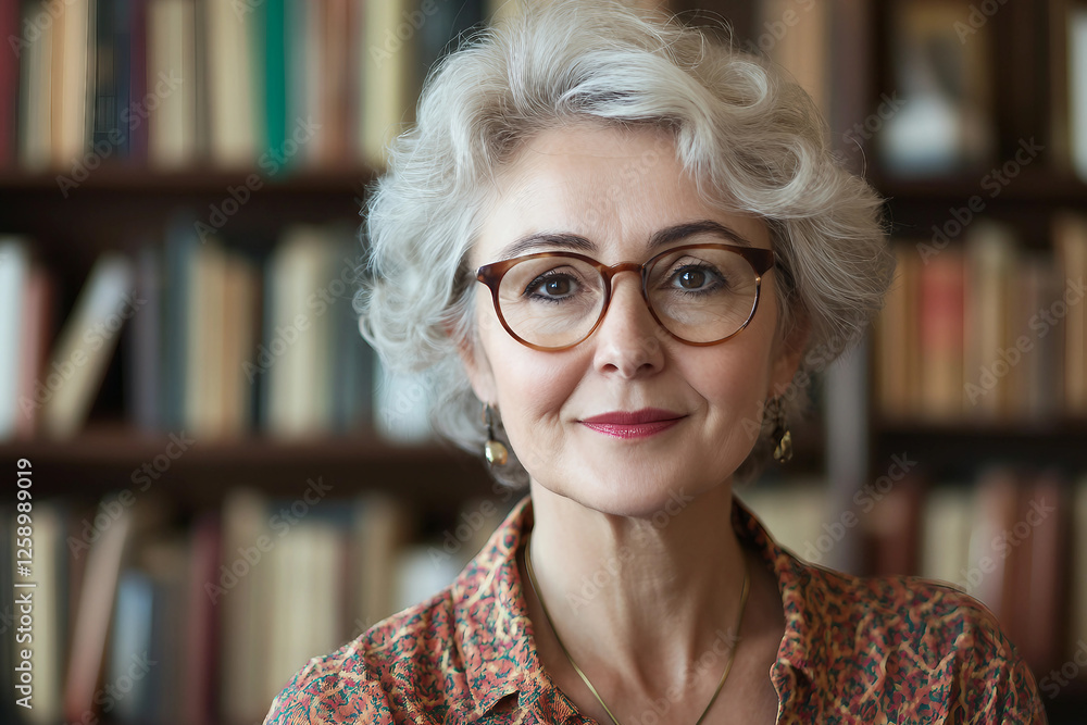 Poster an image of a librarian working in old library generative ai