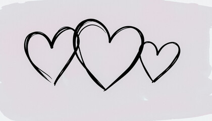 Three overlapping hand-drawn black hearts on a pastel pink background, symbolizing love and unity.