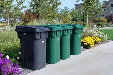 Recycling bin stands outdoor