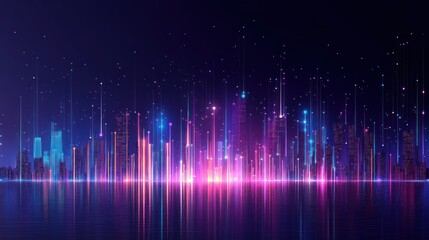 Neon Cityscape Illuminated by Digital Light Streams