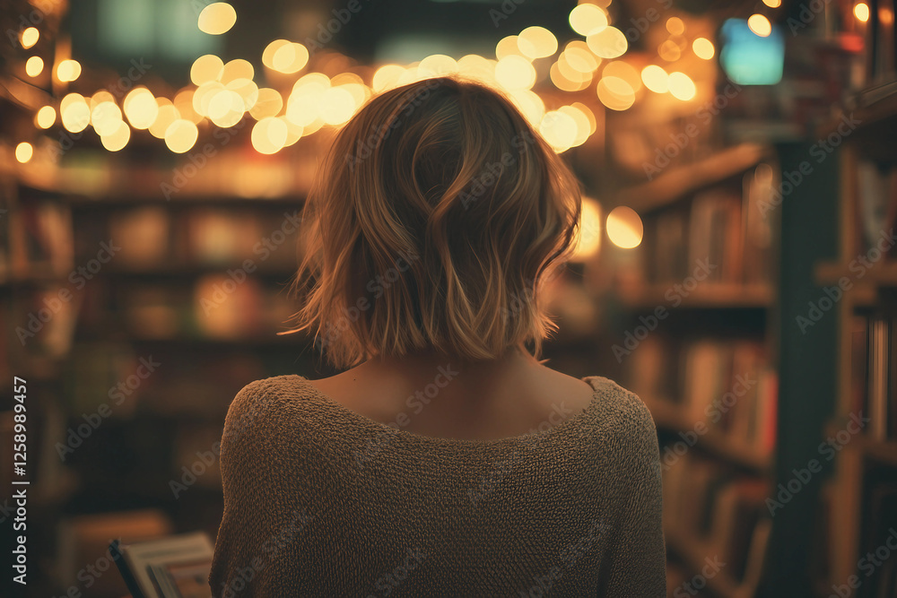 Poster an image of student in large library surrounded with books generative ai concept