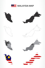 Detailed Malaysia Map Collection with Outline, Silhouette, States, and Flag Overlay Variations
