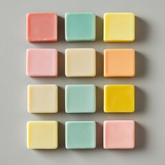 Fototapeta premium Colorful Soap Bars Arranged in Minimalist Composition for Modern Home Decor and Branding