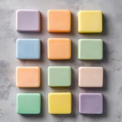 Fototapeta premium Colorful Soap Bars Arranged in Minimalist Composition for Modern Home Decor and Branding