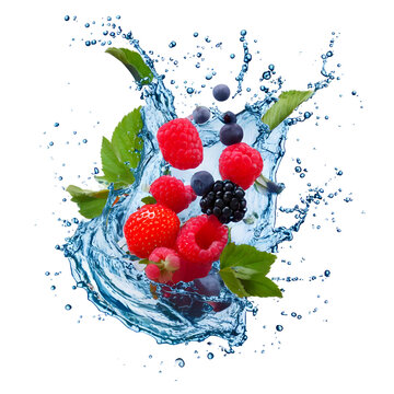 Water splash in abstract shape with fresh berries