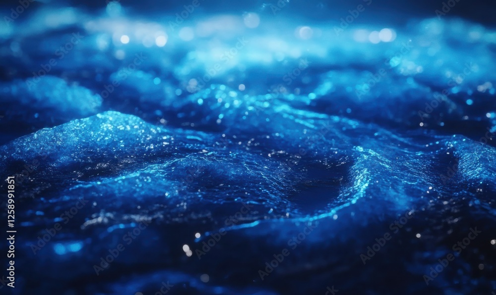 Poster sparkling icy surface with delicate frost patterns illuminated by soft blue light, evoking the crisp