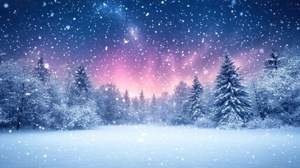 Winter Wonderland Snowfall Night Forest Scene