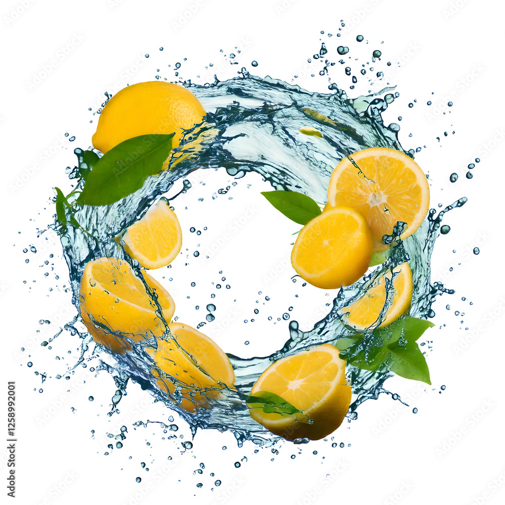 Aufkleber water splash in abstract shape with fresh lemon pieces
