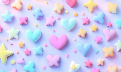 Vibrant hand-drawn stars and hearts in playful pastel tones, arranged in a whimsical pattern.