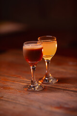 Beautiful photo of cocktail food. A bright juicy cocktail is on the table in the restaurant. Professional food photography