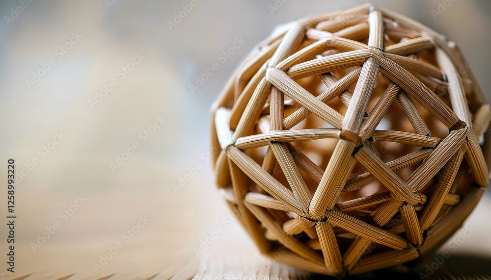 Poster creative geometric sphere made from interconnected wooden sticks and strings design