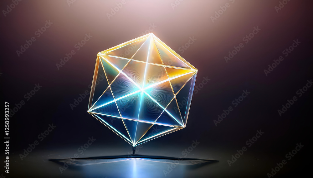 Poster exploring the beauty of a tesseract projection illuminated by vibrant colors in a dark space