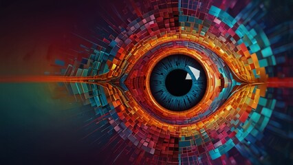 Vibrant Digital Mosaic Eye: A Stunning Blend of Color and Geometry in Digital Art