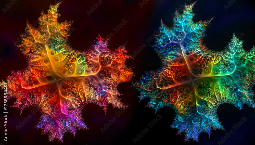 Poster intricate beauty of complex fractal patterns in vibrant colors and swirling shapes