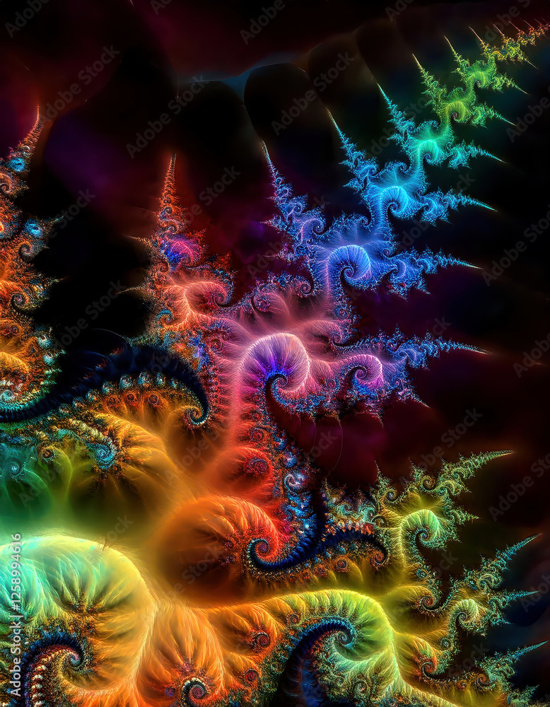 Poster vibrant display of complex fractal patterns revealing the beauty of the mandelbrot set