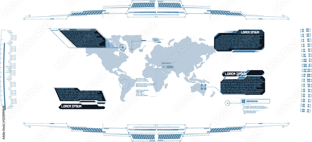 Poster interactive digital map with informative overlays in a modern design showing geographic locations