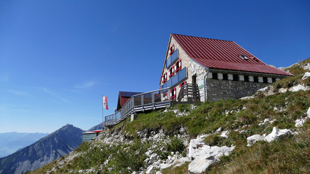Bettelwurf hut at Karwendel mountains on Karwendel Hohenweg in Austria