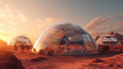 Obraz premium beneath dusty futuristic mars colony