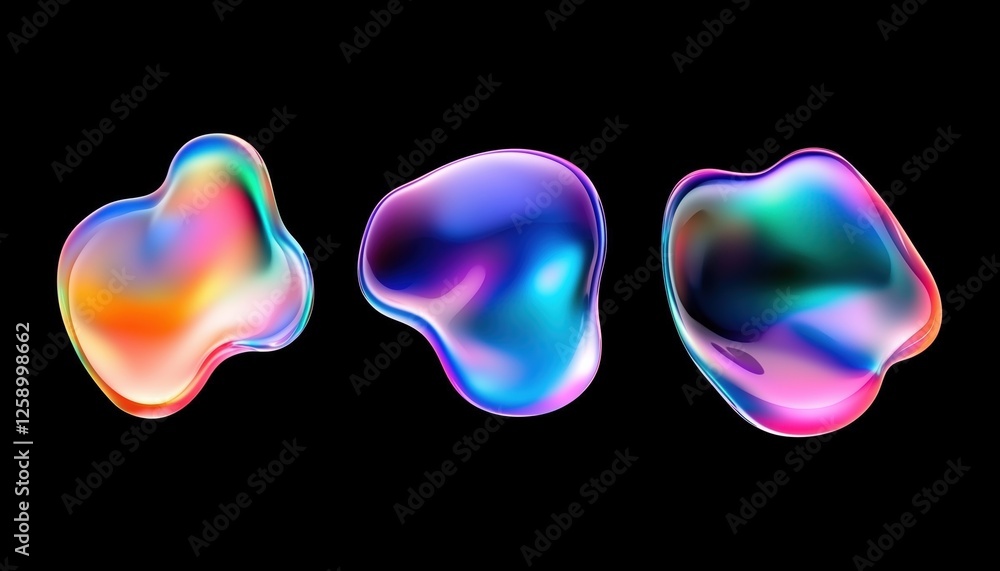 Poster modern abstract pattern with gradient iridescent shapes: liquid elements of holographic chameleon pa