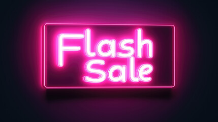 Neon glowing pink flash sale sign on dark background