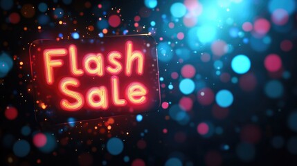 Vibrant flash sale neon sign with colorful bokeh lights