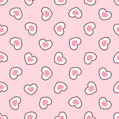 Outlined hearts on a pastel pink background. Vector seamless pattern. Best for textile, scrapbooking, wrapping paper and St. Valentine's Day decoration.