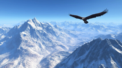 Naklejka premium Eagle in majestic flight over rugged mountains, symbolizing freedom and awe‑inspiring natural power with grace