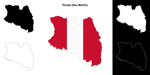 Picota province outline map set