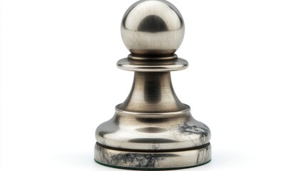 Silver pawn chess piece with brushed metal finish on white background