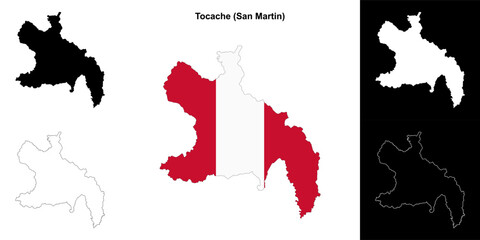 Tocache province outline map set