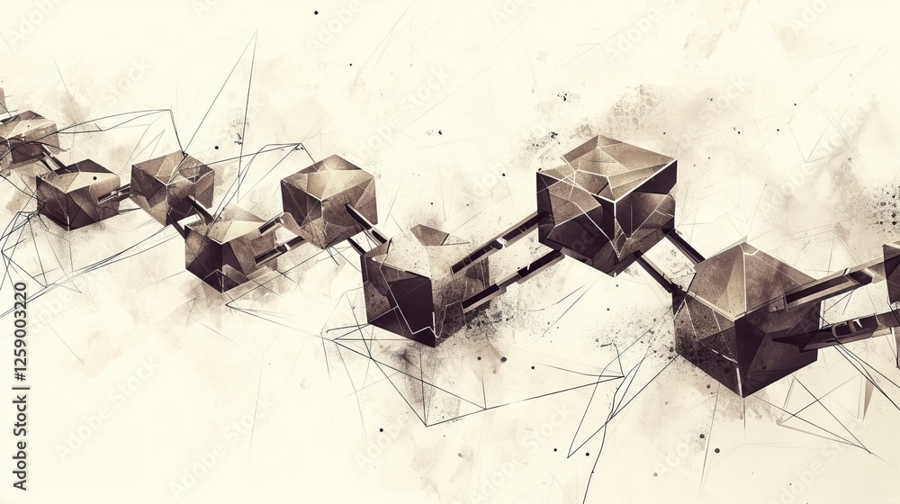 Aufkleber abstract depiction of a blockchain network using interlinked cubes and geometric patterns on a dynam