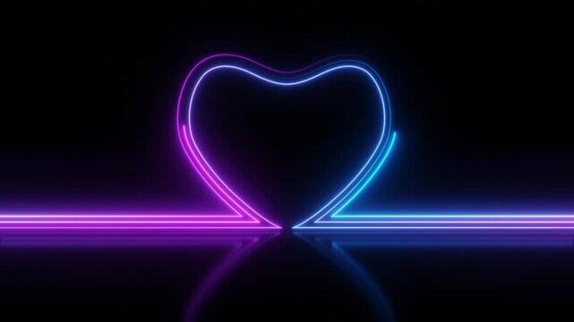 Neon heart shape with reflection on the floor