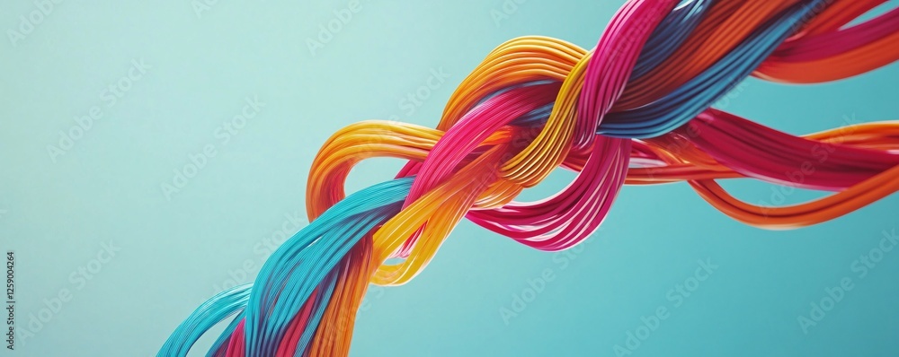 Poster abstract 3d render of colorful cables forming a complex structure